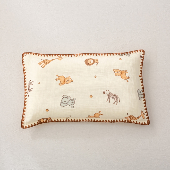 91家纺网 家纺一手货源 找家纺 萌番宝 2025春夏新款纯棉A类全棉纯棉皱皱双层纱枕套工艺枕套儿童学生成人枕套单枕套 红山动物城