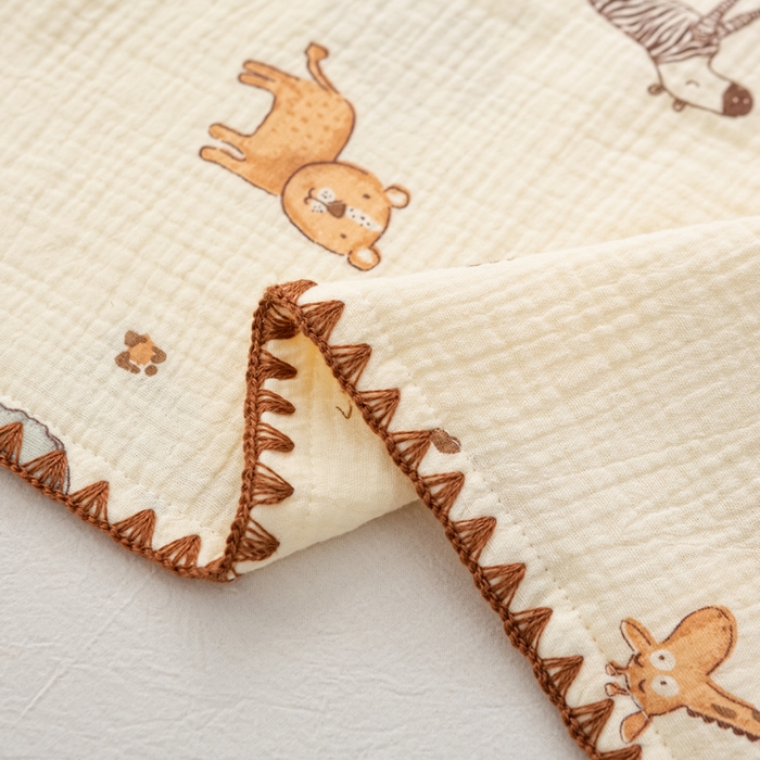 91家纺网 家纺一手货源 找家纺 萌番宝 2025春夏新款纯棉A类全棉纯棉皱皱双层纱枕套工艺枕套儿童学生成人枕套单枕套 红山动物城