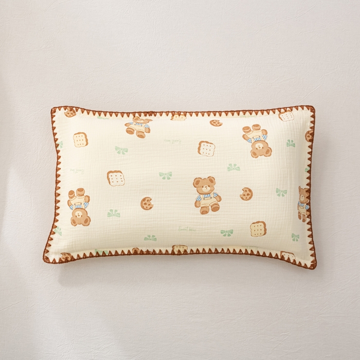 91家纺网 家纺一手货源 找家纺 萌番宝 2025春夏新款纯棉A类全棉纯棉皱皱双层纱枕套工艺枕套儿童学生成人枕套单枕套 卡皮熊