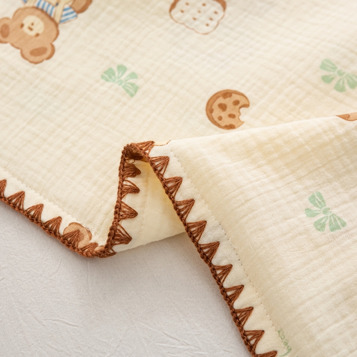 91家纺网 家纺一手货源 找家纺 萌番宝 2025春夏新款纯棉A类全棉纯棉皱皱双层纱枕套工艺枕套儿童学生成人枕套单枕套 卡皮熊