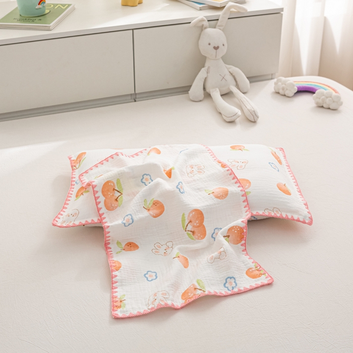 萌番宝 2025春夏新款纯棉A类全棉纯棉皱皱双层纱枕套工艺枕套儿童学生成人枕套单枕套 乐意李