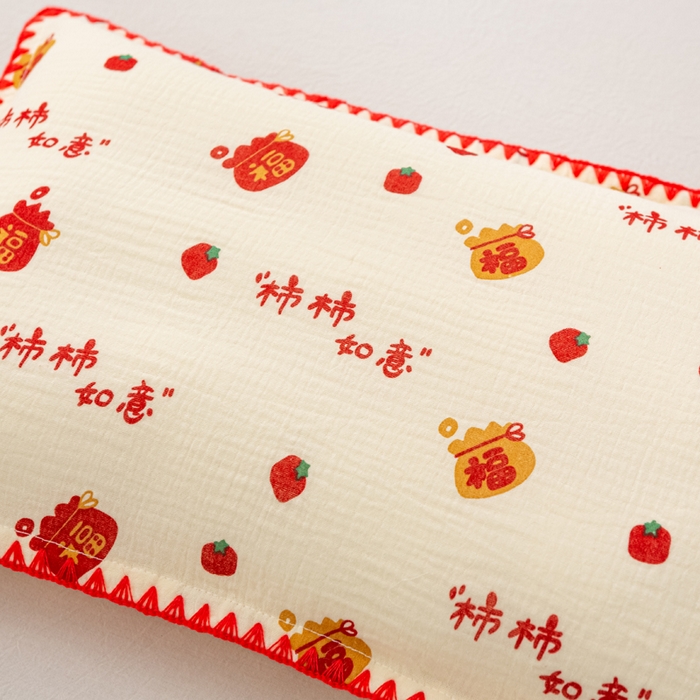 91家纺网 家纺一手货源 找家纺 萌番宝 2025春夏新款纯棉A类全棉纯棉皱皱双层纱枕套工艺枕套儿童学生成人枕套单枕套 柿柿如意