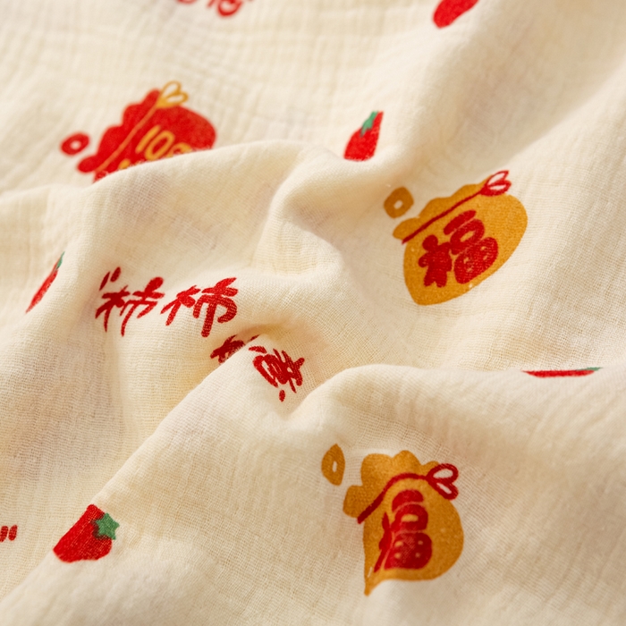 91家纺网 家纺一手货源 找家纺 萌番宝 2025春夏新款纯棉A类全棉纯棉皱皱双层纱枕套工艺枕套儿童学生成人枕套单枕套 柿柿如意