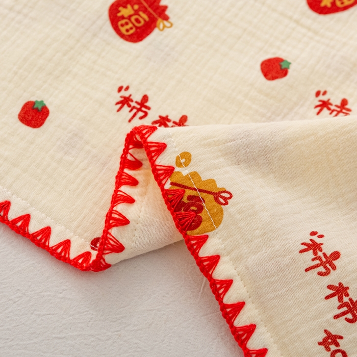 91家纺网 家纺一手货源 找家纺 萌番宝 2025春夏新款纯棉A类全棉纯棉皱皱双层纱枕套工艺枕套儿童学生成人枕套单枕套 柿柿如意