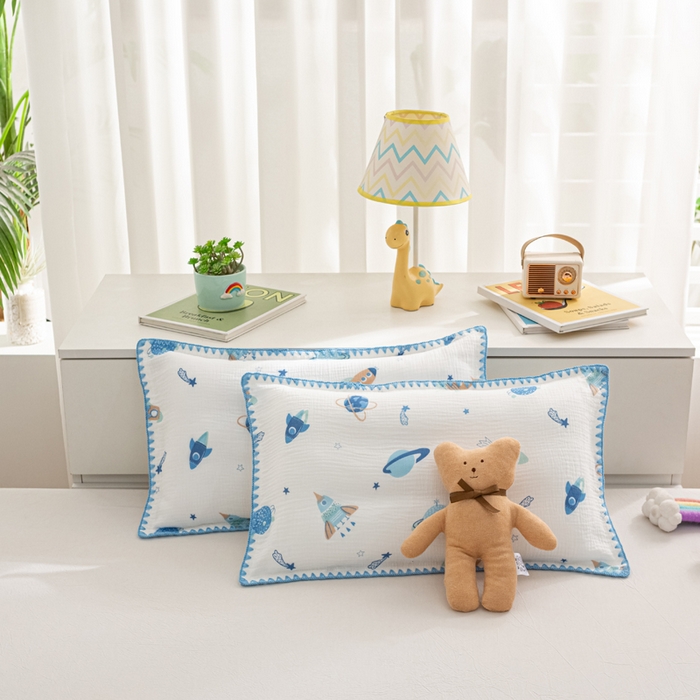 91家纺网 家纺一手货源 找家纺 萌番宝 2025春夏新款纯棉A类全棉纯棉皱皱双层纱枕套工艺枕套儿童学生成人枕套单枕套 银河战舰