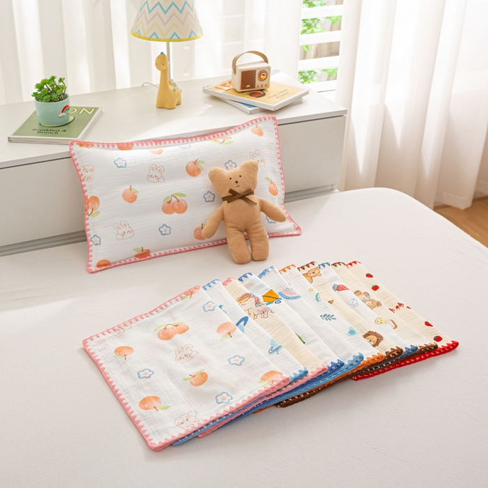 萌番宝 2025春夏新款纯棉A类全棉纯棉皱皱双层纱枕套工艺枕套儿童学生成人枕套单枕套 组合图仅供参考