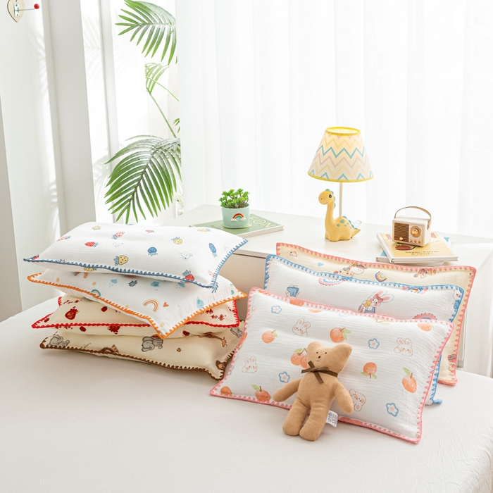 91家纺网 家纺一手货源 找家纺 萌番宝 2025春夏新款纯棉A类全棉纯棉皱皱双层纱枕套工艺枕套儿童学生成人枕套单枕套 组合图仅供参考