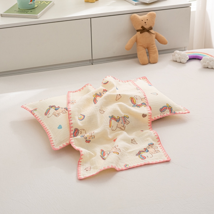 91家纺网 家纺一手货源 找家纺 （总）萌番宝 2025春夏新款纯棉A类全棉纯棉皱皱双层纱枕套工艺枕套儿童学生成人枕套单枕套