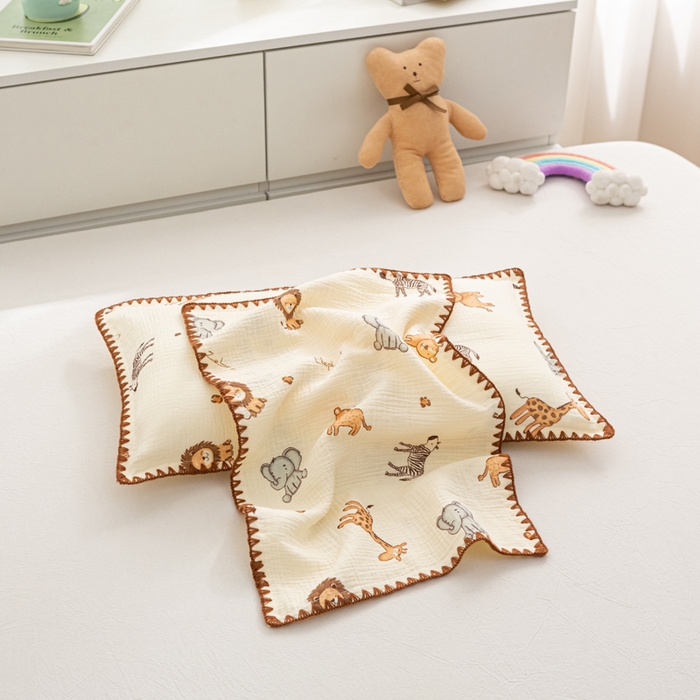 91家纺网 家纺一手货源 找家纺 萌番宝 2025春夏新款纯棉A类全棉纯棉皱皱双层纱枕套工艺枕套儿童学生成人枕套单枕套 红山动物城