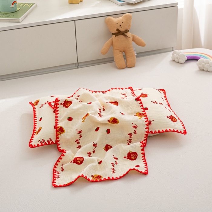 91家纺网 家纺一手货源 找家纺 （总）萌番宝 2025春夏新款纯棉A类全棉纯棉皱皱双层纱枕套工艺枕套儿童学生成人枕套单枕套