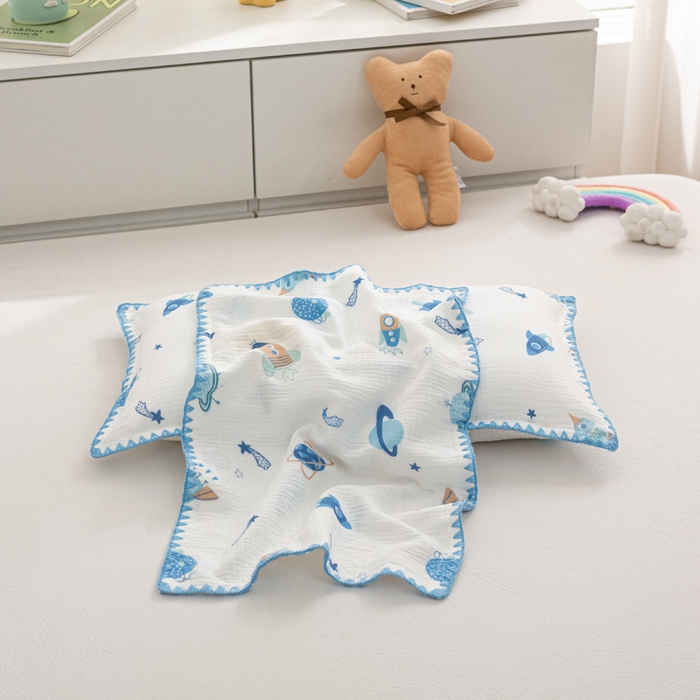 91家纺网 家纺一手货源 找家纺 萌番宝 2025春夏新款纯棉A类全棉纯棉皱皱双层纱枕套工艺枕套儿童学生成人枕套单枕套 银河战舰