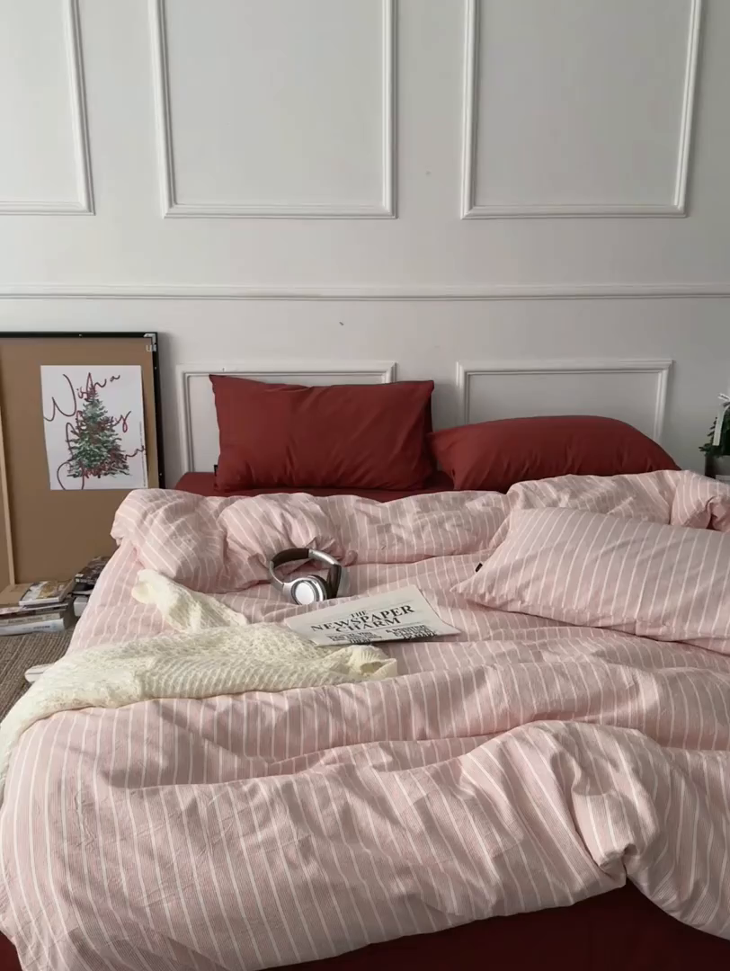 91家纺网 家纺一手货源 找家纺 （总）柚可家居 2025新款全棉色织水洗棉四件套-