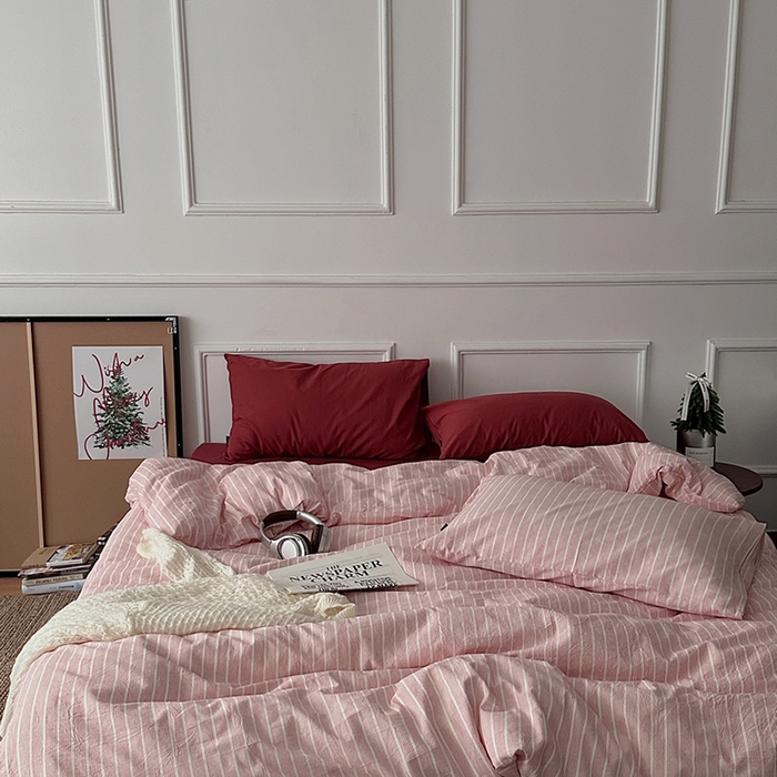 91家纺网 家纺一手货源 找家纺 （总）柚可家居 2025新款全棉色织水洗棉四件套-