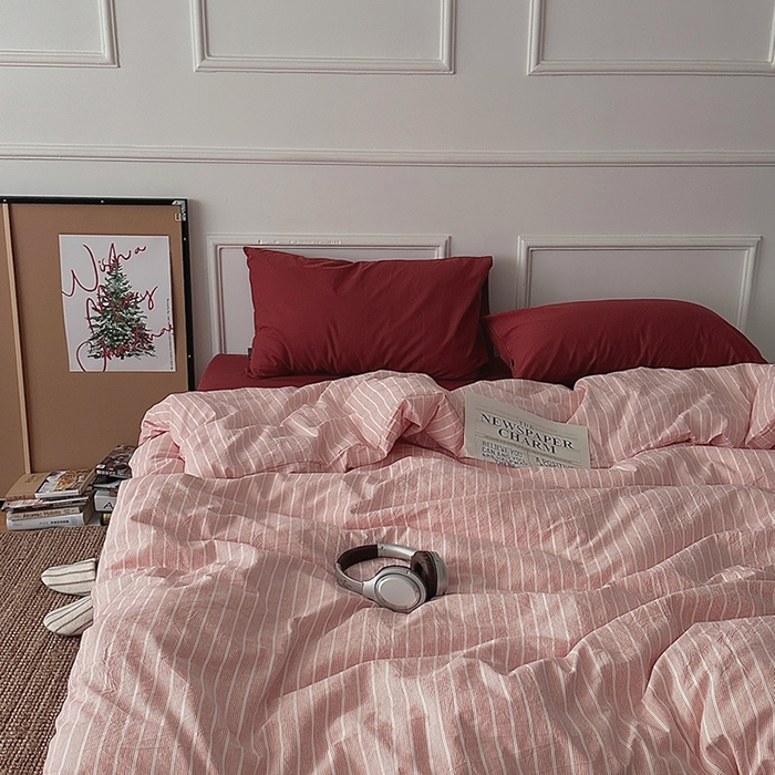 91家纺网 家纺一手货源 找家纺 （总）柚可家居 2025新款全棉色织水洗棉四件套-