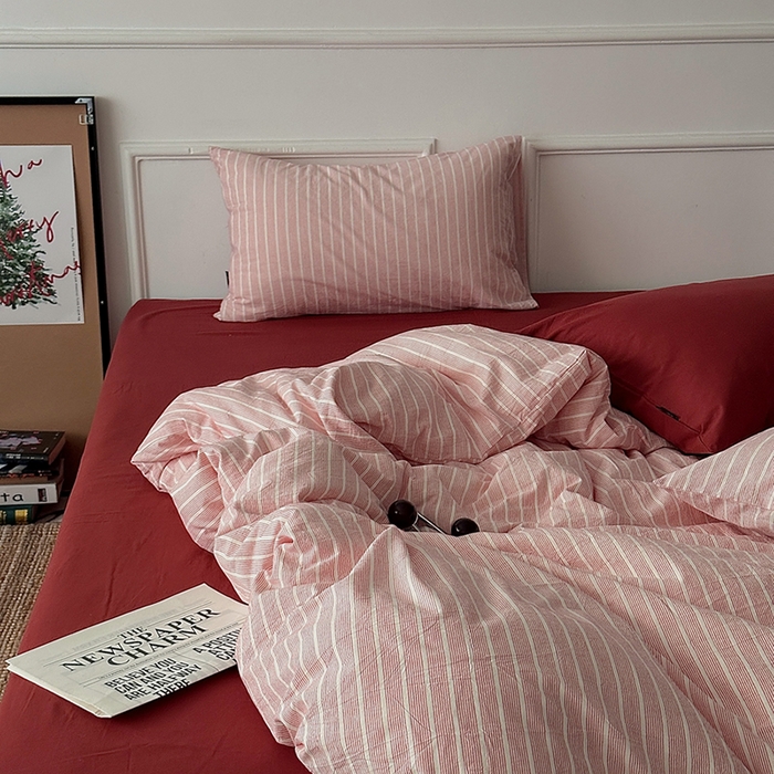 91家纺网 家纺一手货源 找家纺 （总）柚可家居 2025新款全棉色织水洗棉四件套-