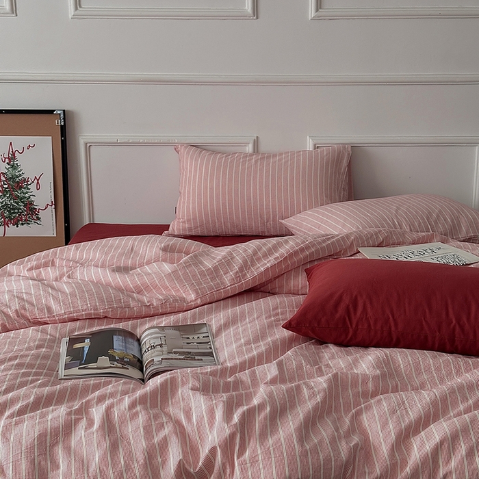 91家纺网 家纺一手货源 找家纺 （总）柚可家居 2025新款全棉色织水洗棉四件套-