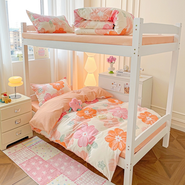 91家纺网 家纺一手货源 找家纺 朵朵2025新款芦荟棉学生床四件套 花夕