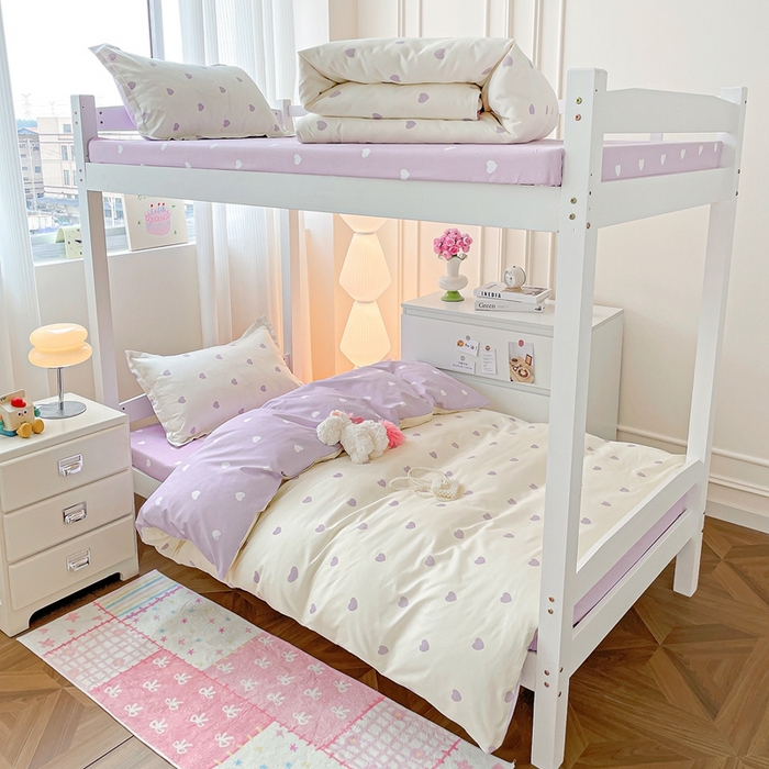 朵朵2025新款芦荟棉学生床四件套 爱心灰