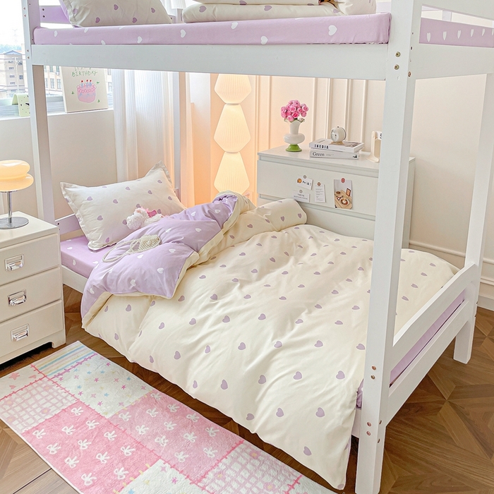 91家纺网 家纺一手货源 找家纺 朵朵2025新款芦荟棉学生床四件套 爱心灰