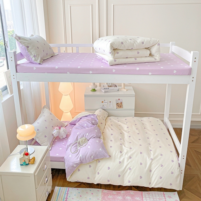 91家纺网 家纺一手货源 找家纺 朵朵2025新款芦荟棉学生床四件套 爱心灰