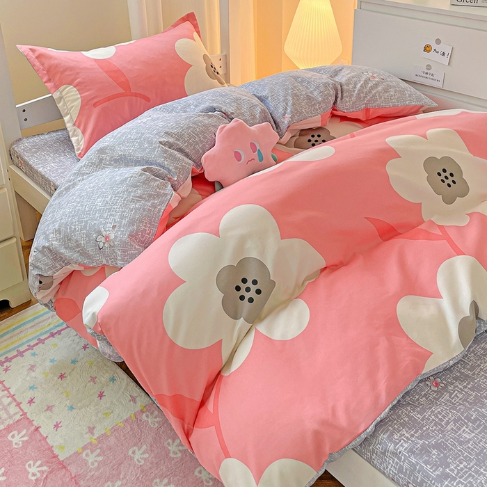 91家纺网 家纺一手货源 找家纺 朵朵2025新款芦荟棉学生床四件套 春暖花开-粉