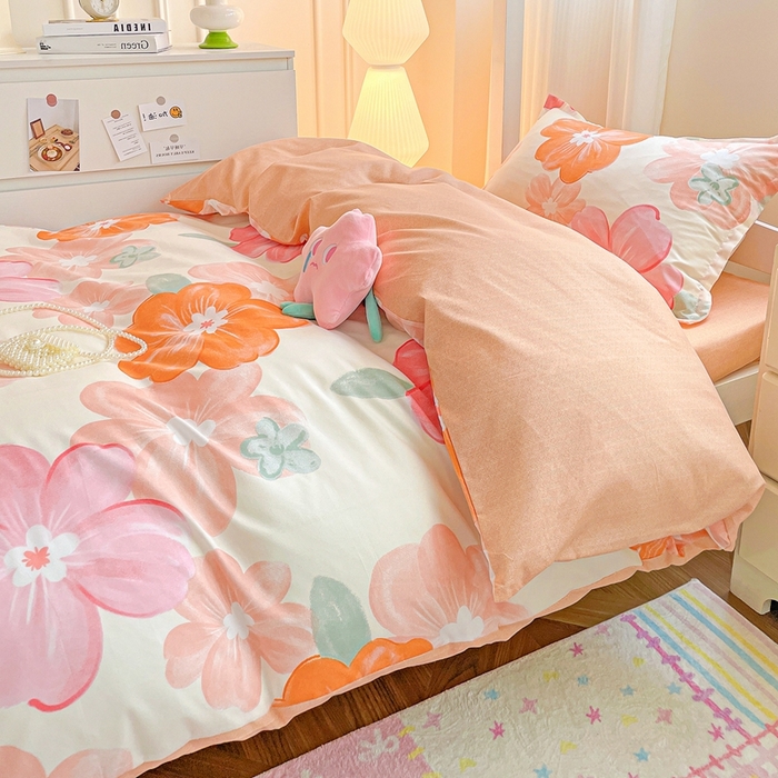 91家纺网 家纺一手货源 找家纺 朵朵2025新款芦荟棉学生床四件套 花夕