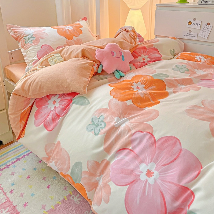 91家纺网 家纺一手货源 找家纺 朵朵2025新款芦荟棉学生床四件套 花夕