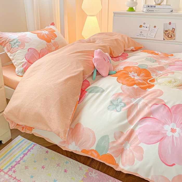 91家纺网 家纺一手货源 找家纺 朵朵2025新款芦荟棉学生床四件套 花夕