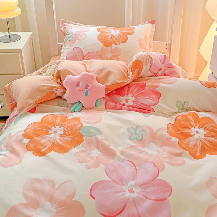 91家纺网 家纺一手货源 找家纺 朵朵2025新款芦荟棉学生床四件套 花夕