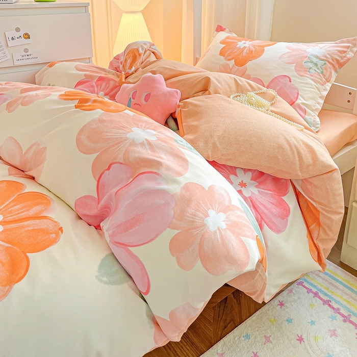 91家纺网 家纺一手货源 找家纺 朵朵2025新款芦荟棉学生床四件套 花夕