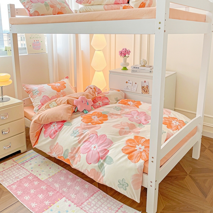 91家纺网 家纺一手货源 找家纺 朵朵2025新款芦荟棉学生床四件套 花夕