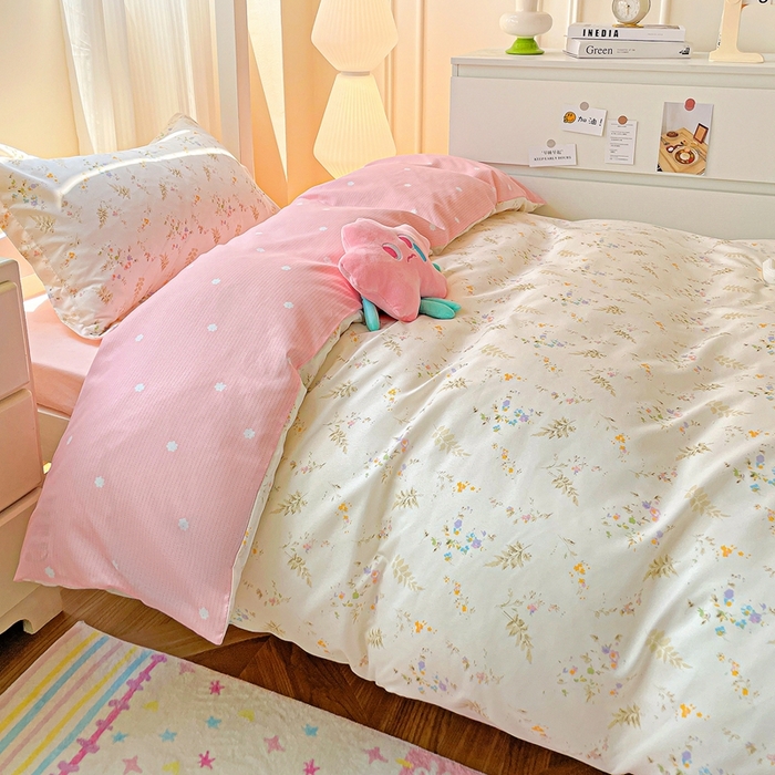 91家纺网 家纺一手货源 找家纺 朵朵2025新款芦荟棉学生床四件套 水墨花