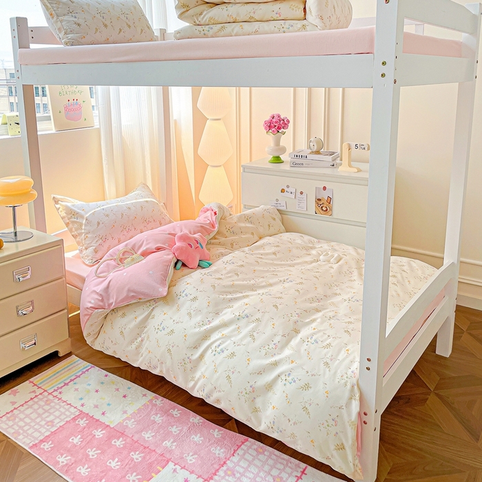 91家纺网 家纺一手货源 找家纺 朵朵2025新款芦荟棉学生床四件套 水墨花