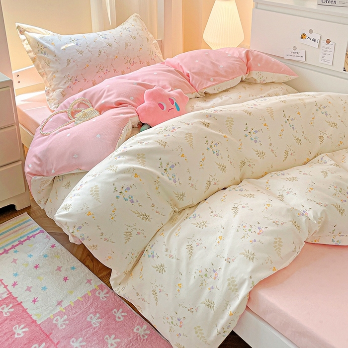 91家纺网 家纺一手货源 找家纺 朵朵2025新款芦荟棉学生床四件套 水墨花