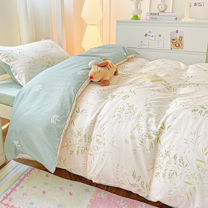 91家纺网 家纺一手货源 找家纺 朵朵2025新款芦荟棉学生床四件套 仙草