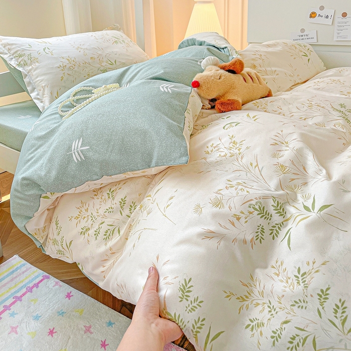 91家纺网 家纺一手货源 找家纺 朵朵2025新款芦荟棉学生床四件套 仙草