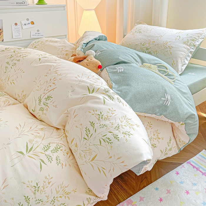 91家纺网 家纺一手货源 找家纺 朵朵2025新款芦荟棉学生床四件套 仙草