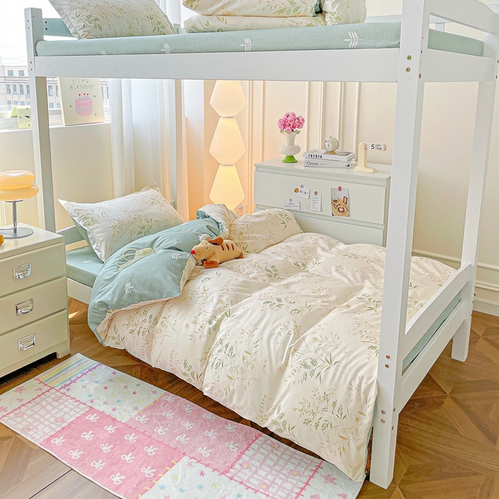 91家纺网 家纺一手货源 找家纺 朵朵2025新款芦荟棉学生床四件套 仙草