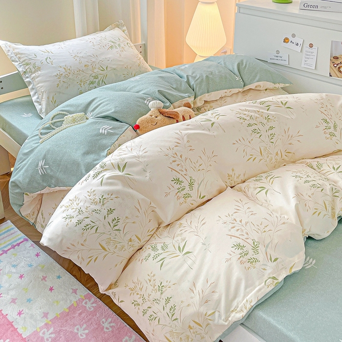 91家纺网 家纺一手货源 找家纺 朵朵2025新款芦荟棉学生床四件套 仙草