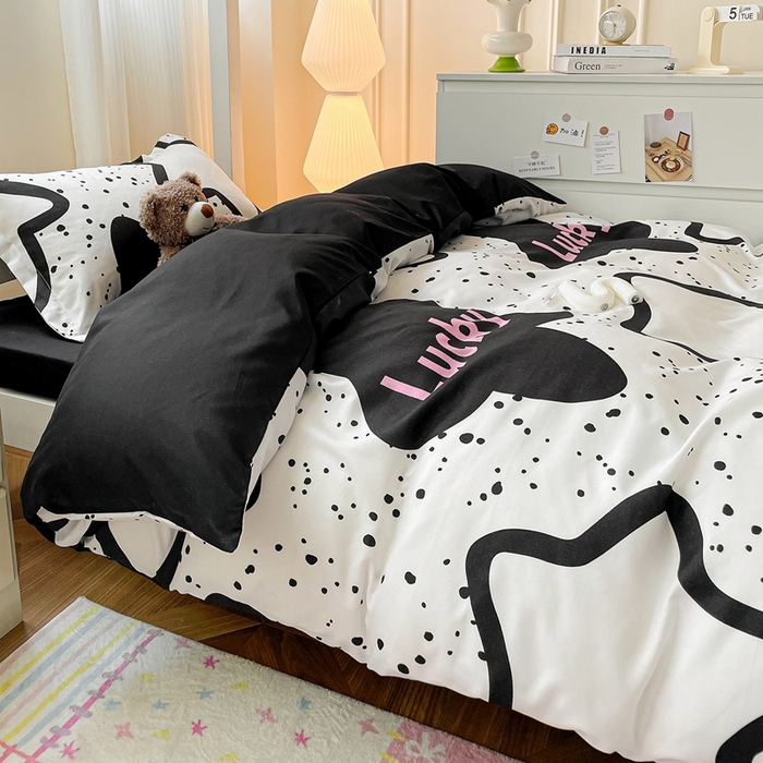 91家纺网 家纺一手货源 找家纺 朵朵2025新款芦荟棉学生床四件套 幸运星