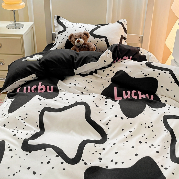 91家纺网 家纺一手货源 找家纺 朵朵2025新款芦荟棉学生床四件套 幸运星