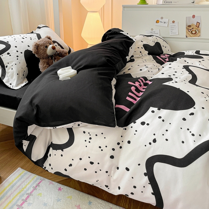 91家纺网 家纺一手货源 找家纺 朵朵2025新款芦荟棉学生床四件套 幸运星