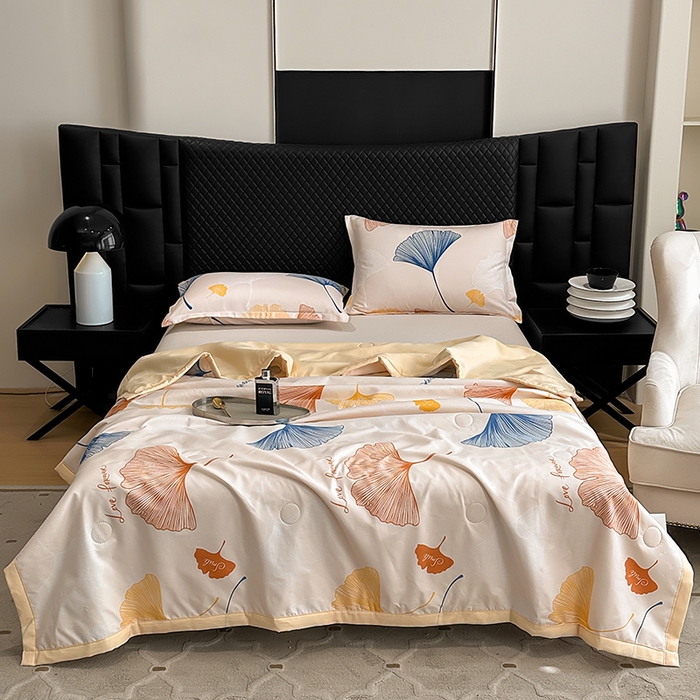 91家纺网 家纺一手货源 找家纺 洁柔2025新款冰凉夏凉被 杏叶流光