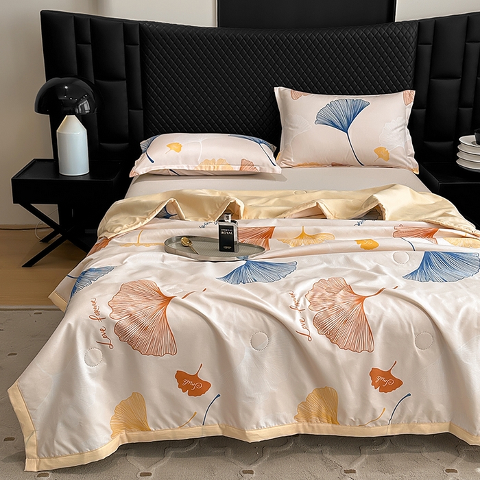 91家纺网 家纺一手货源 找家纺 洁柔2025新款冰凉夏凉被 杏叶流光