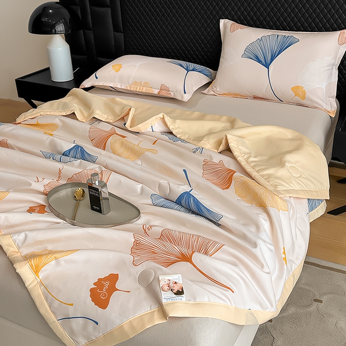 91家纺网 家纺一手货源 找家纺 洁柔2025新款冰凉夏凉被 杏叶流光