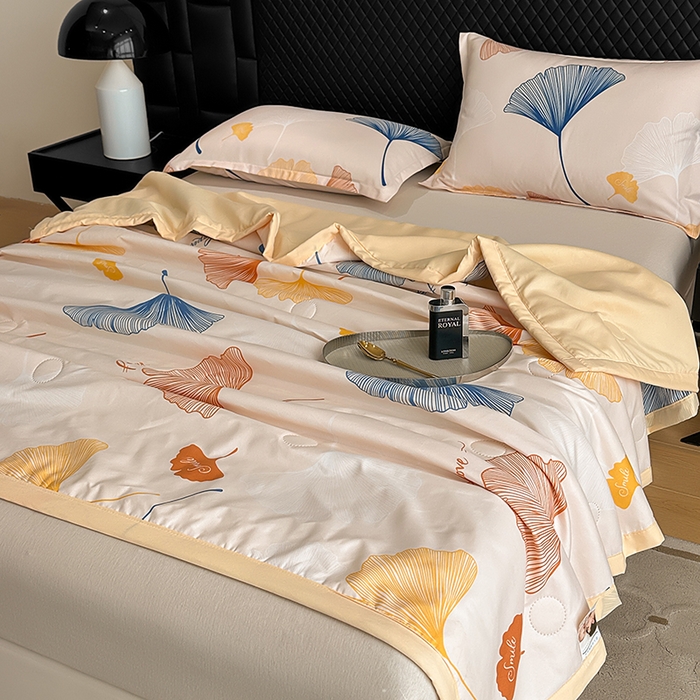 91家纺网 家纺一手货源 找家纺 洁柔2025新款冰凉夏凉被 杏叶流光