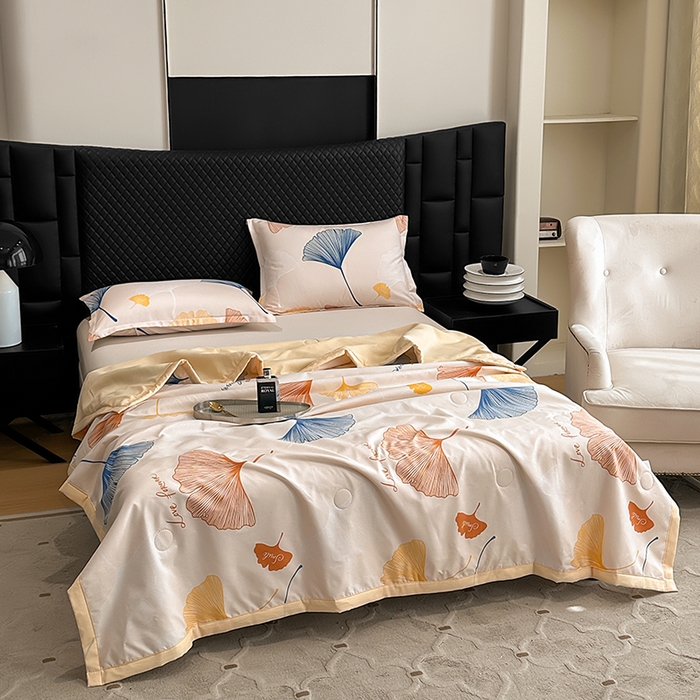 91家纺网 家纺一手货源 找家纺 洁柔2025新款冰凉夏凉被 杏叶流光