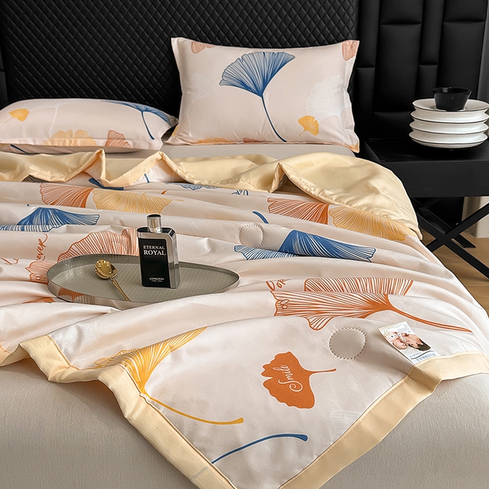 91家纺网 家纺一手货源 找家纺 洁柔2025新款冰凉夏凉被 杏叶流光