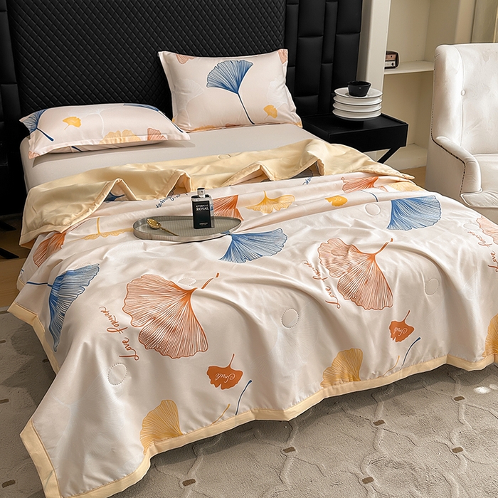 91家纺网 家纺一手货源 找家纺 洁柔2025新款冰凉夏凉被 杏叶流光