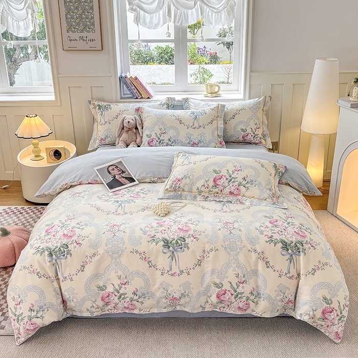 91家纺网 家纺一手货源 找家纺 （总）宇彬家纺 2025直播新款13070全棉纯棉印花床单床笠款四件套和单被套一字绣工艺款